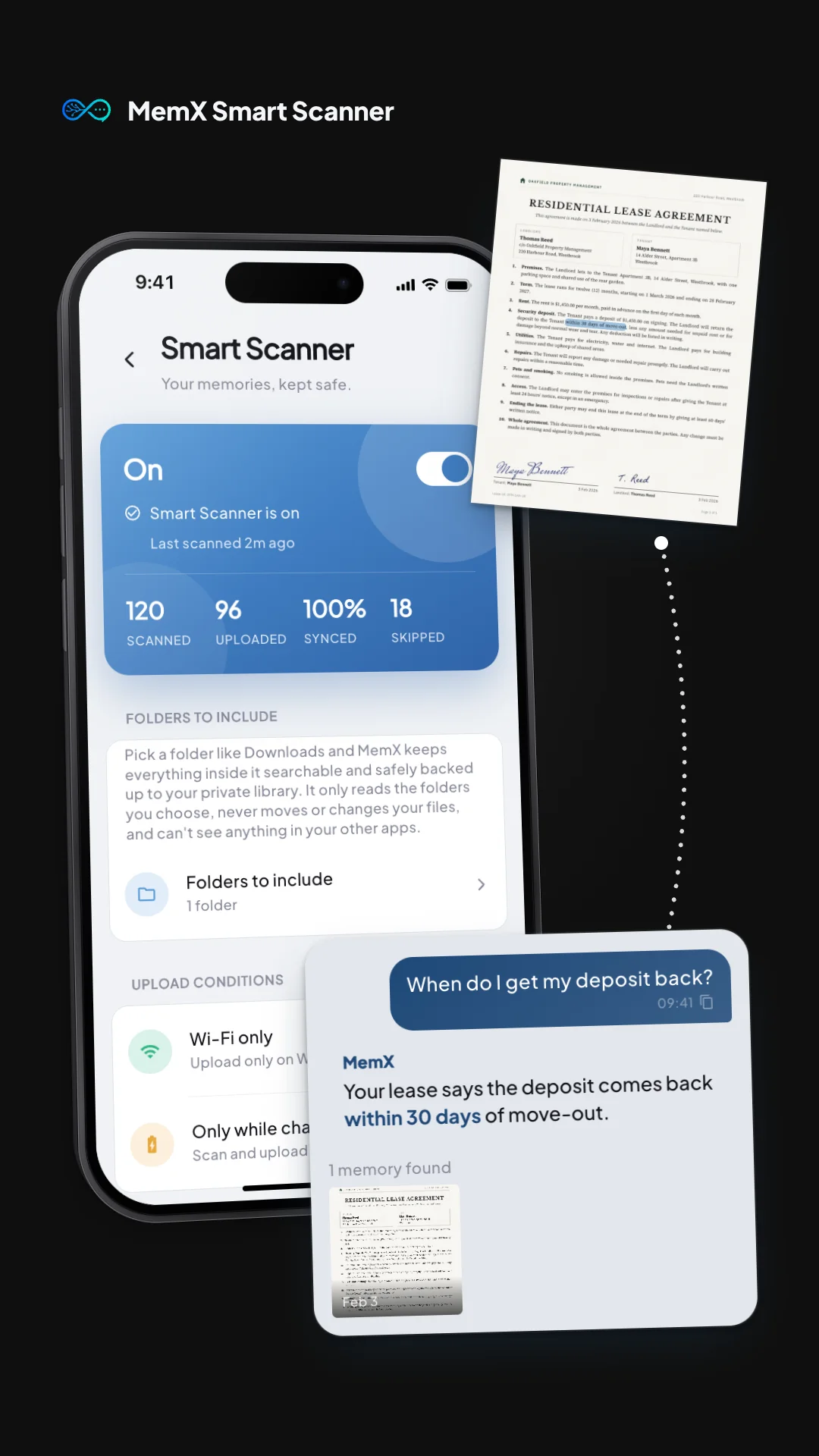 MemX Smart Scanner turning a scanned document into a searchable memory